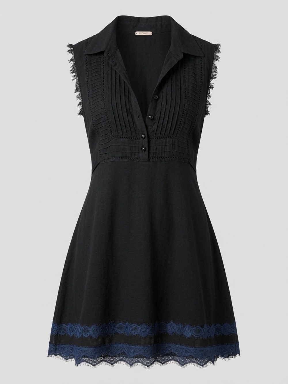 Free People Boho Knit Sleeveless Black Lace Mini Babydoll Tie back Dress Y2K